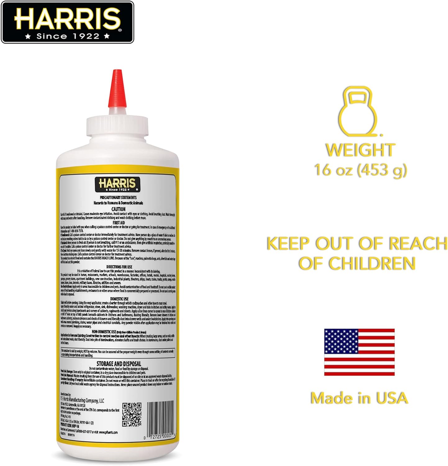 Harris Boric Roach Powder with Lure 16 oz. Puffer for Roaches Silverfish