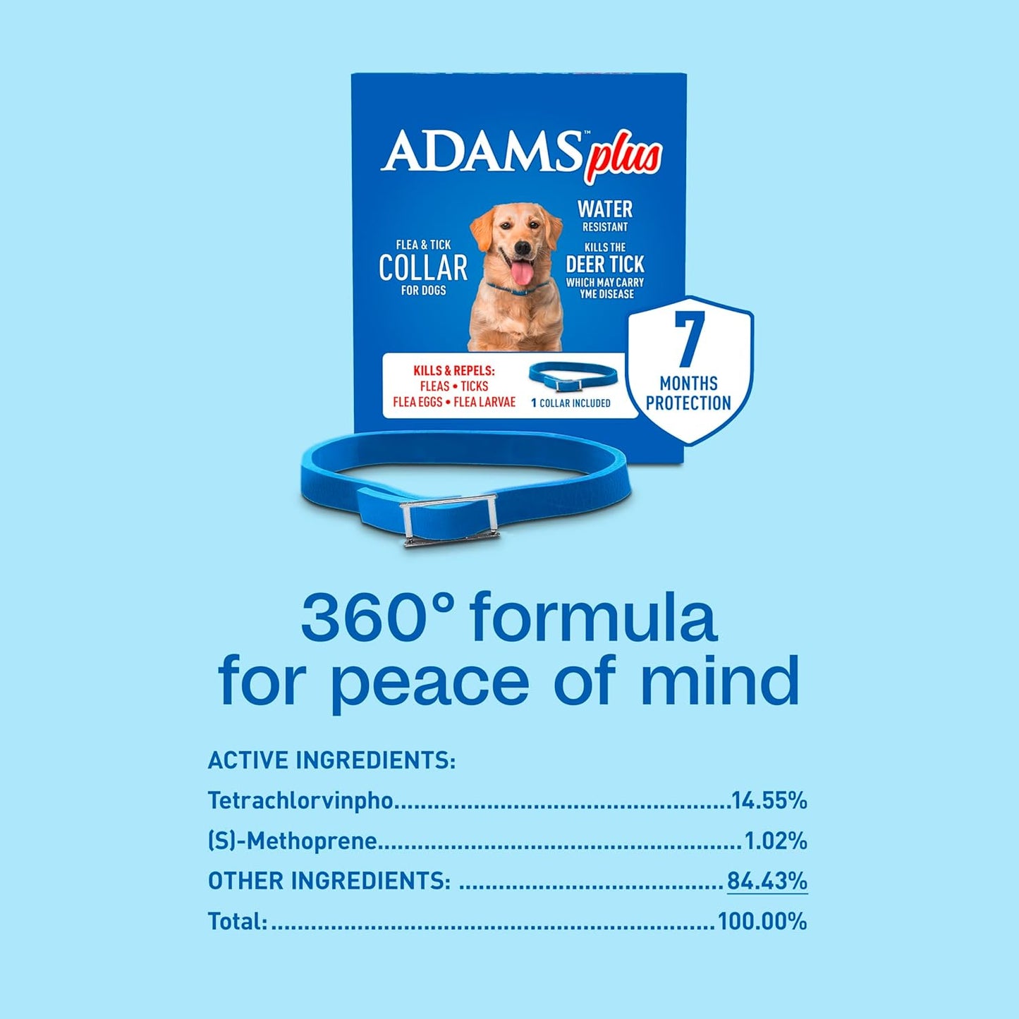 Adams Plus Flea Tick Collar Dogs 7-Month Large Dogs Puppies Kills Fleas Ticks