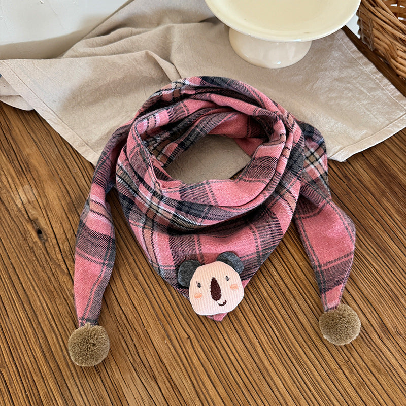 Korean-style Cotton-linen Plaid Childrens Scarf Versatile And Easy To Match