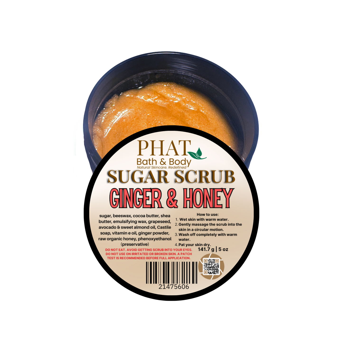 Ginger & Honey Natural Whipped Sugar Scrub with Avocado Oil Fragrance Free | 5 oz