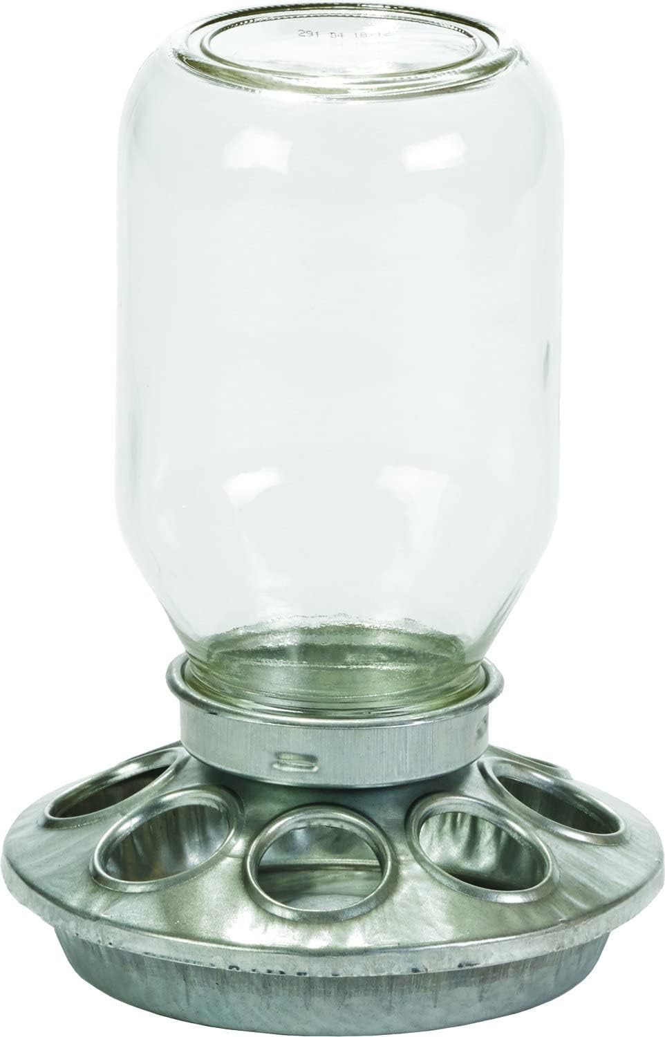 Mason Jar Baby Chick Feeder & Waterer Set - Galvanized Base with Glass Jar Bundle