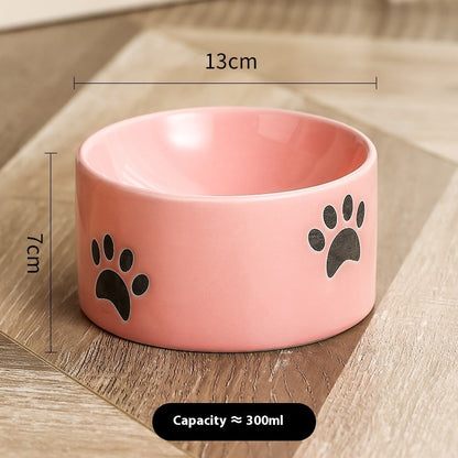 Drinking Water Neck Protection Pet Ceramic Oblique Mouth High Foot Food Basin