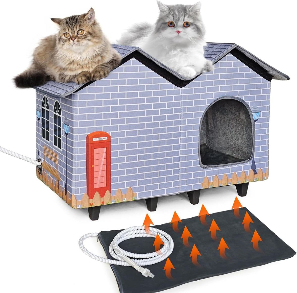 Elevated Heated Cat House for Indoor & Outdoor Cats