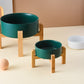 Pet Anti Rollover Ceramic With High Bamboo And Wood Frame Bowl