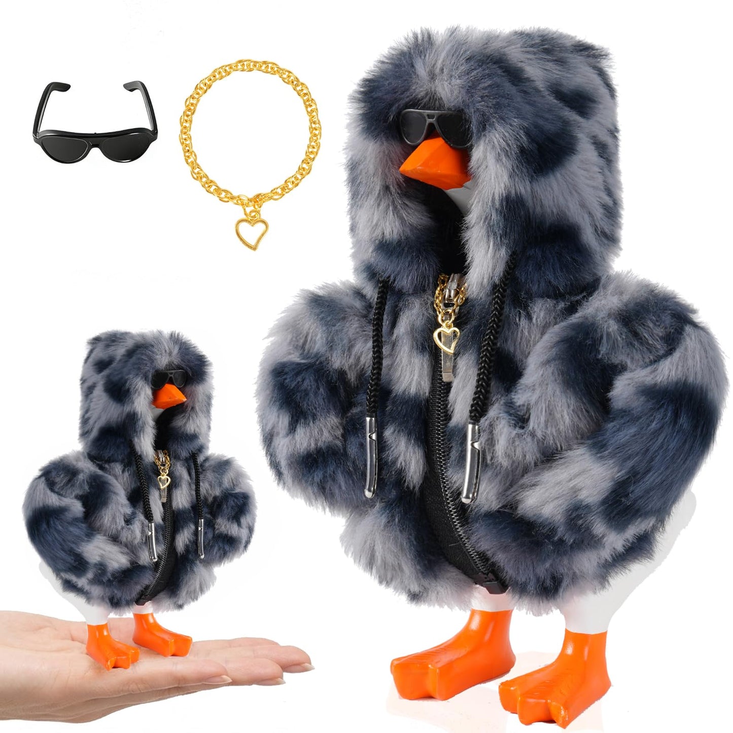 7inch Desk Goose Outfits, Desktop Goose Clothes With 1 Sunglasses & 1 Necklaces, Plush Hoodie Set For Magnetic Goose Statue