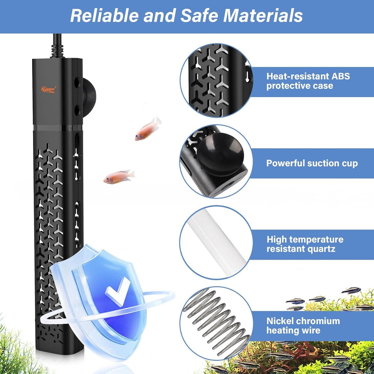 Calentador de acuario hygger de 200W/300W/500W con control de temperatura inteligente