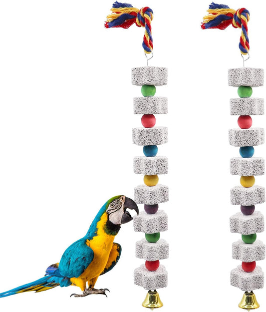 2 Pack Parrot Chew Toy Calcium Block Bird Beak Grinding Bell Cage Toy