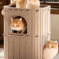 2-Story Cat House with Felt Caves for Multi-Cat Homes