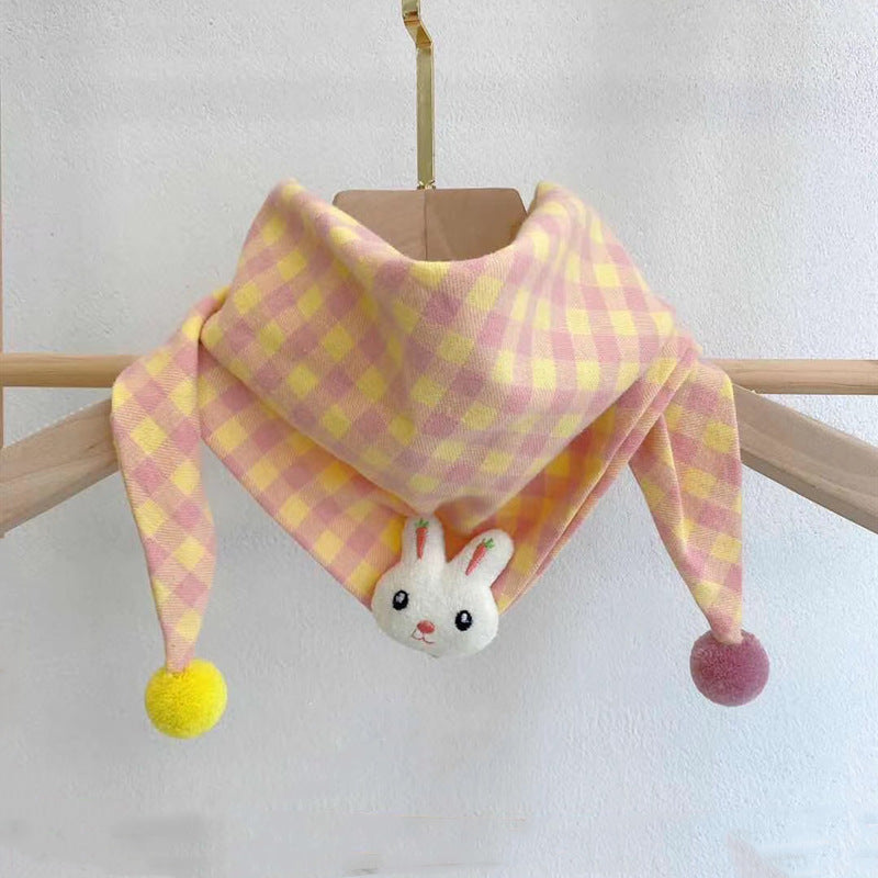Korean-style Cotton-linen Plaid Childrens Scarf Versatile And Easy To Match