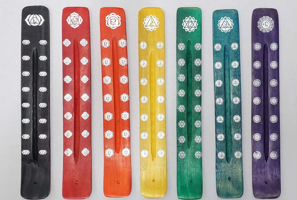 Chakra Painted Wood Incense Burner 10"L