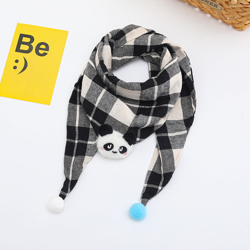 Korean-style Cotton-linen Plaid Childrens Scarf Versatile And Easy To Match