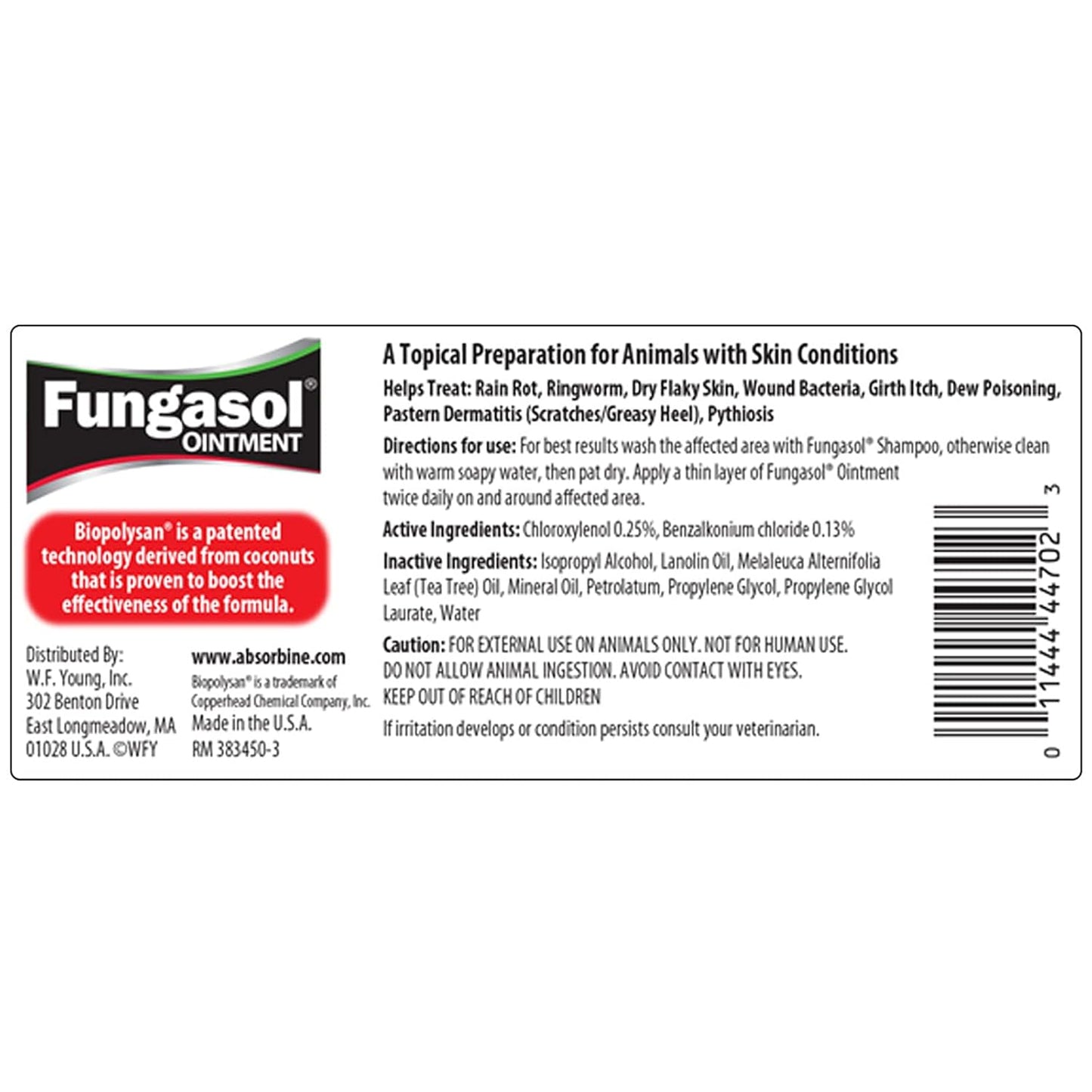 Absorbine Fungasol Ointment for Dogs Horses Animals 13 oz.