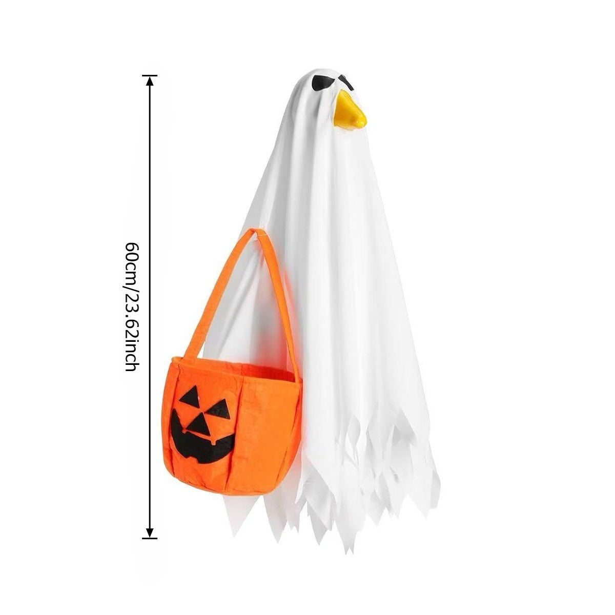 Halloween Fall Porch Goose Outfit, 23in Lawn Goose Cloth Halloween Ghost Pumpkin Costume For Lawn Goose, Patio Yard Art Geese Decor, Thanksgiving Fall Themes Seasonal Accessory