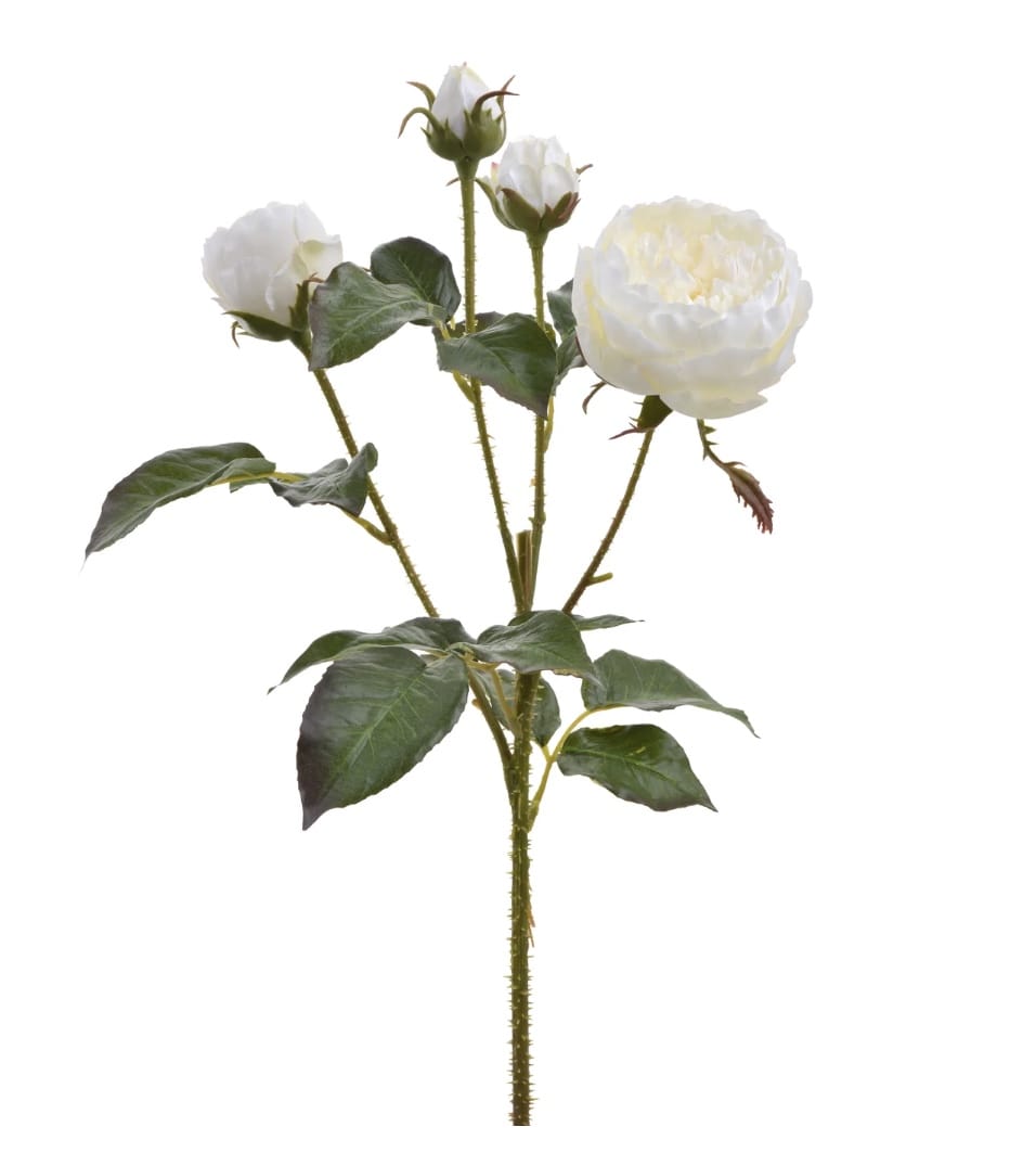 Ramo de rosas blancas | Tallo floral artificial de 24" | Decoración elegante para el hogar