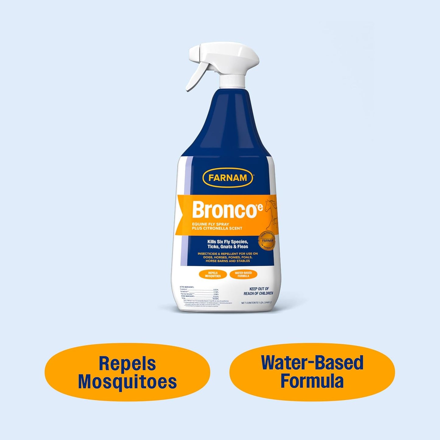 Farnam Bronco Equine Fly Spray Plus Citronella Repellent 32 oz. for Horses & Dogs 2PK
