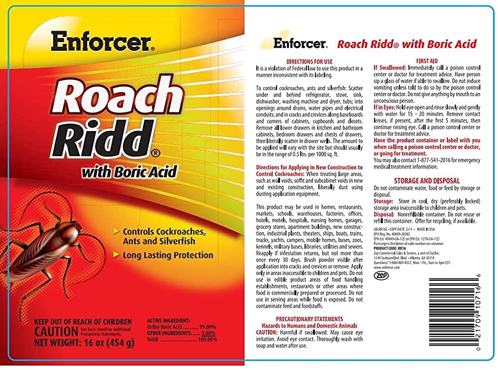 Enforcer Roach Ridd with Boric Acid 16 oz Roach Ant Silverfish Killer Powder