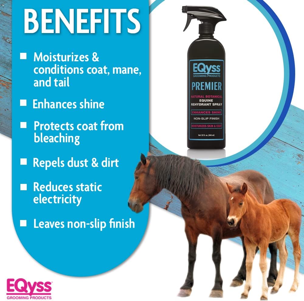 EQyss Premier Equine Horse Spray Moisturizes Skin and Coat 32 oz. Repel Dust Non-Slip
