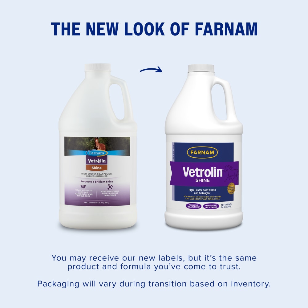 Farnam Vetrolin Shine Coat Conditioner & Shine Spray for Horses Mane Tail 64 oz.