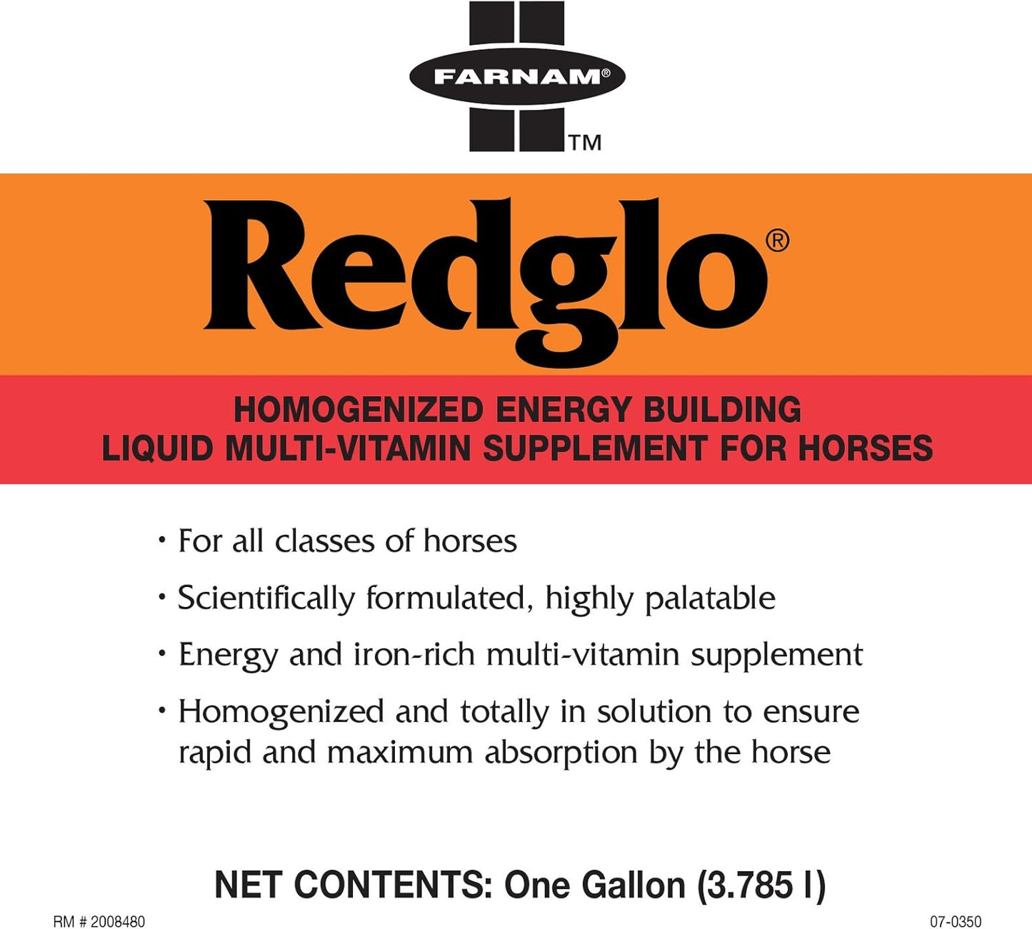 Farnam Redglo Liquid Multi-Vitamin Energy and Iron Boost for Horses 1 Gallon
