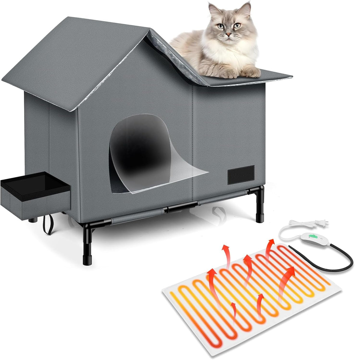 Insulated Weather-Resistant Heated Cat Shelter with Thermostatic Pad – Medium
