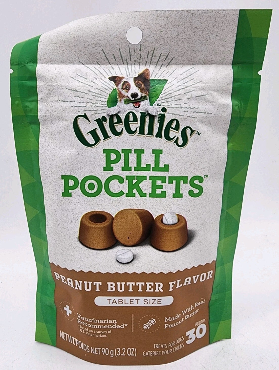Greenies Pill Pockets for Dogs Peanut Butter Tablet Size 30 Count Treats 3.2 oz
