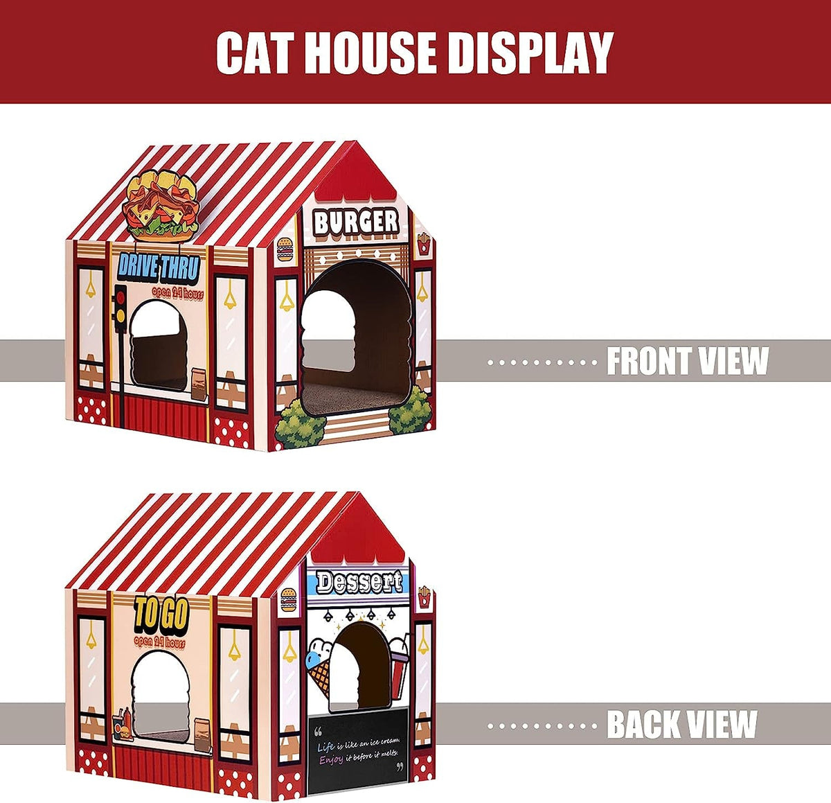Casa de cartón para gatos con rascador