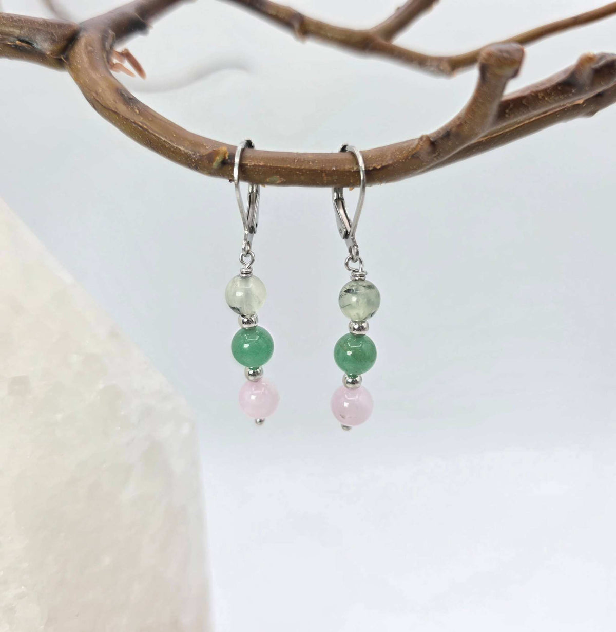 LIDERAR CON AMOR-Conjunto de joyas de kunzita, aventurina verde y prehnita