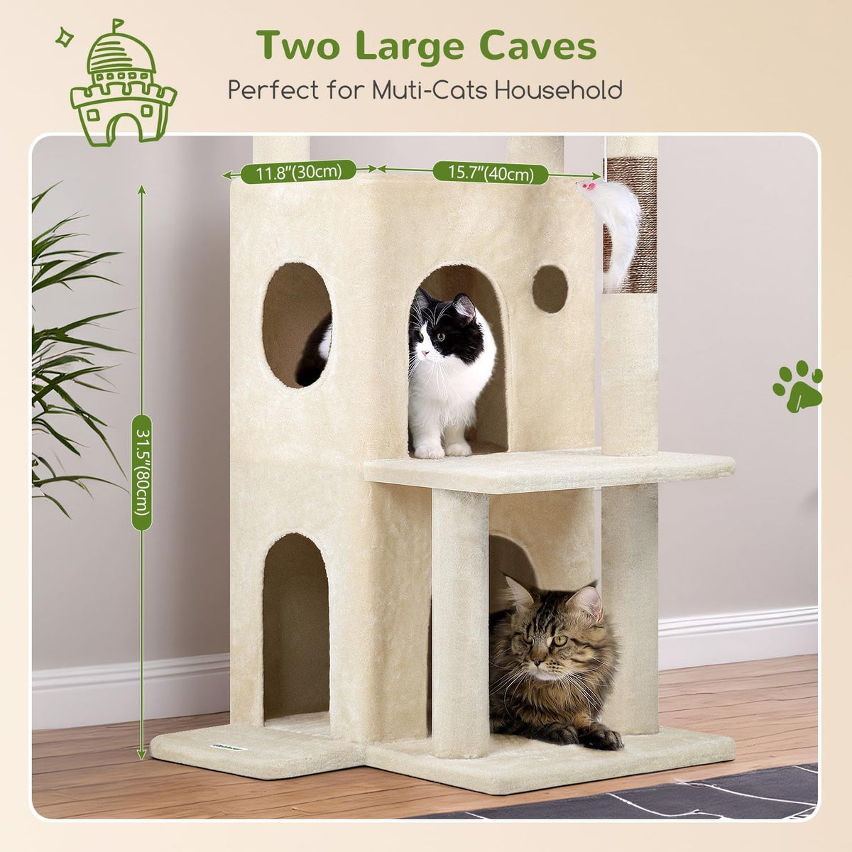 50-Inch Cat Tree for Large Cats with Scratching Post & Condos