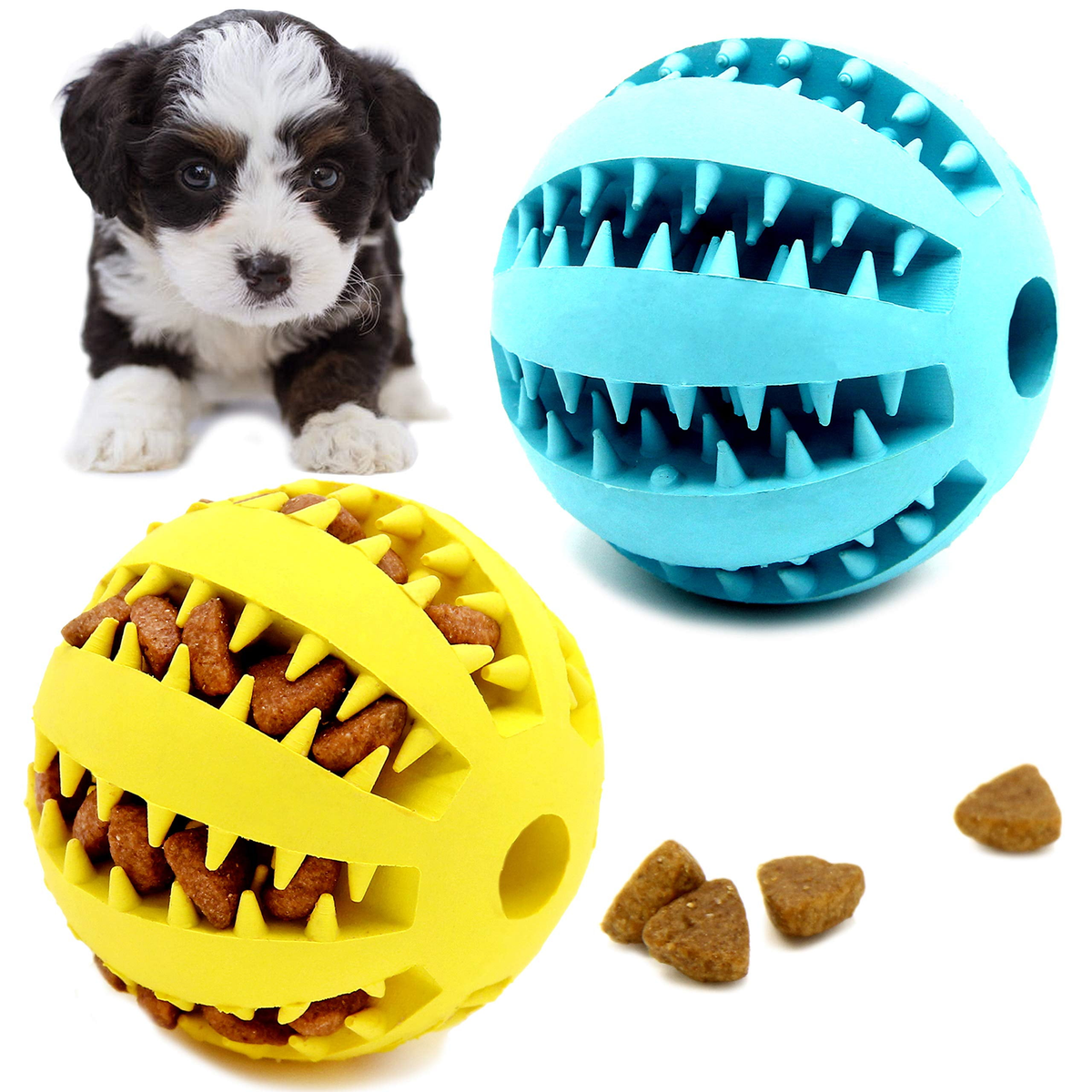 Pelotas chirriantes interactivas de 2.5” para cachorros, juguetes para la dentición, masticables para perros pequeños, limpieza dental y adiestramiento