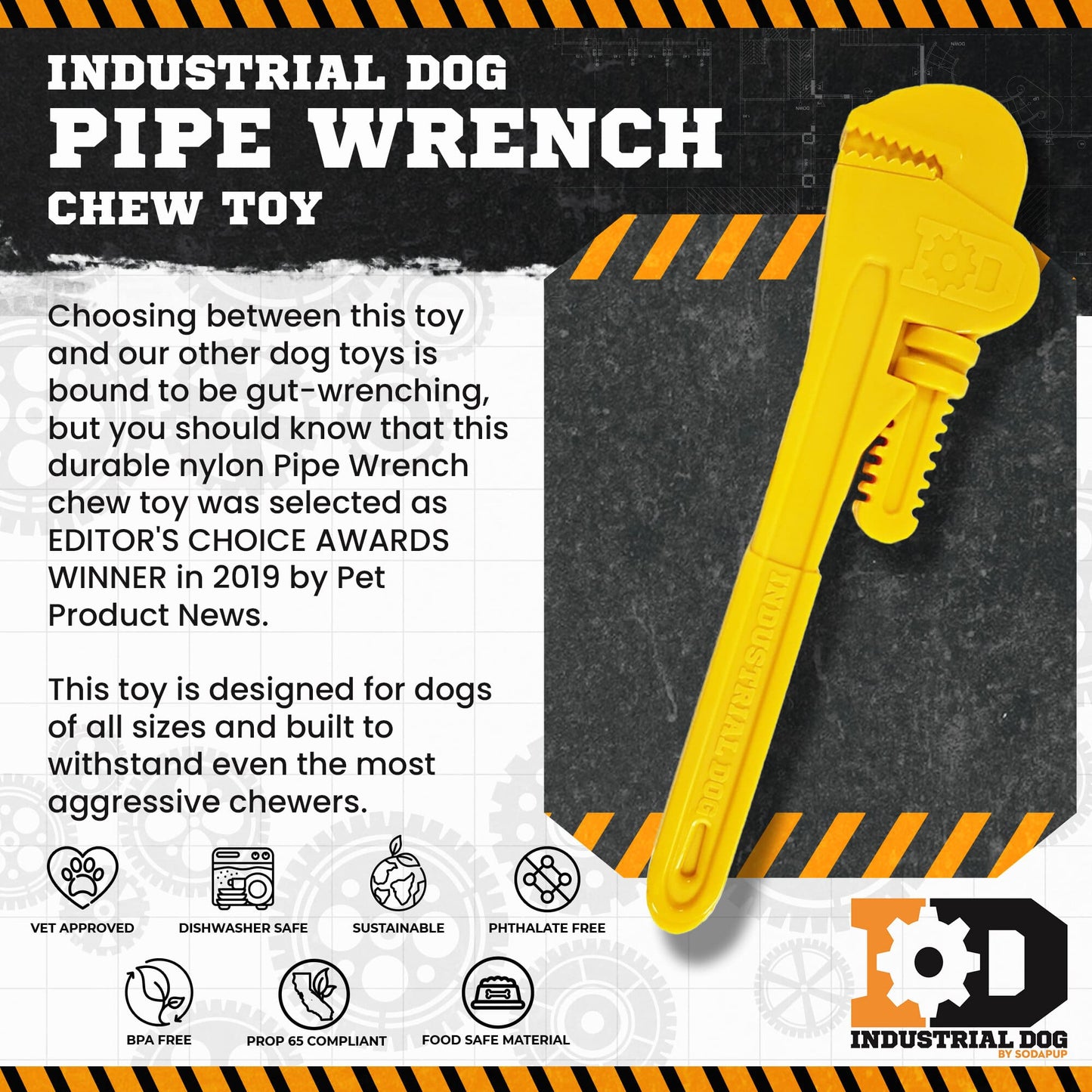 Pipe Wrench Nylon Dog Toy for Aggressive Chewers | USA Made | SodaPup