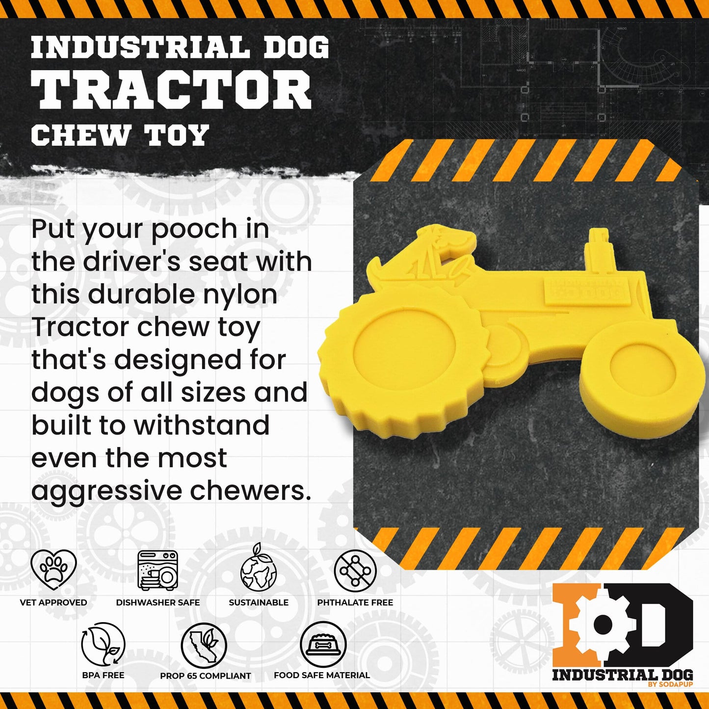 Tractor Nylon Dog Toy for Aggressive Chewers | USA Made | SodaPup