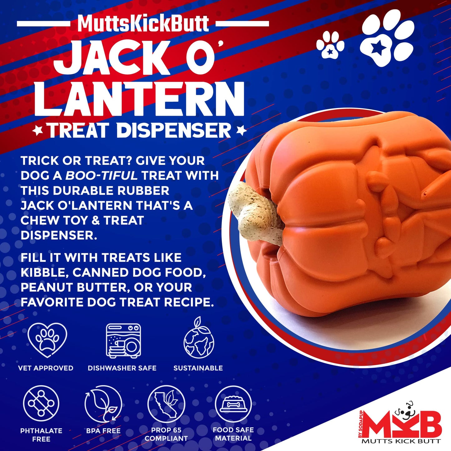 Jack O' Lantern Dog Toy - Durable Halloween Chew Toy for Large Dogs | USA Made
