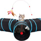 3-Way Collapsible Tunnel Cat Toy with Ball & Peek Hole for Indoor Cats & Kittens
