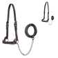 Derby Originals New and Improved Premium Show Spotted Flat Leather Cattle Show Halter, Small/Medium/Large, Adjustable Fit with 48" Lead and 14" Chain, Durable Hardware, 1-Year Warranty