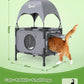 Elevated 2-Tier Outdoor Cat House with Canopy, Mesh Sides & Reversible Pad