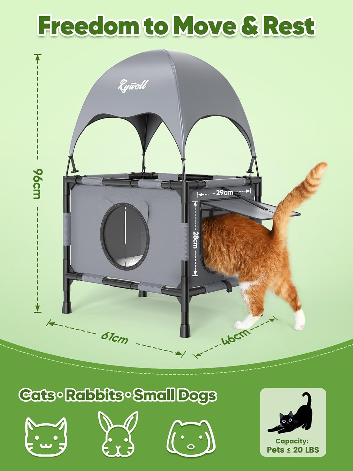 Elevated 2-Tier Outdoor Cat House with Canopy, Mesh Sides & Reversible Pad