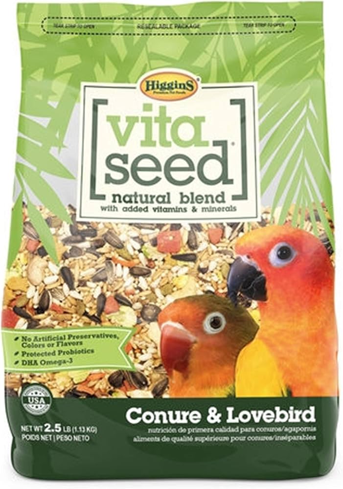 Higgins Vita Seed Conure & Lovebird Food 2.5 lb Premium Seed Blend Probiotics DHA