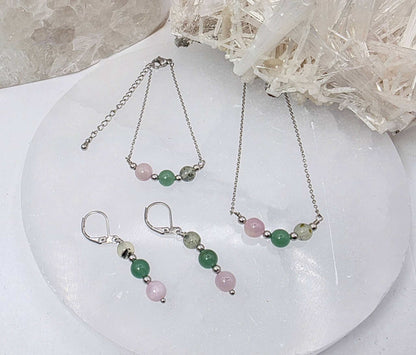 LIDERAR CON AMOR-Conjunto de joyas de kunzita, aventurina verde y prehnita