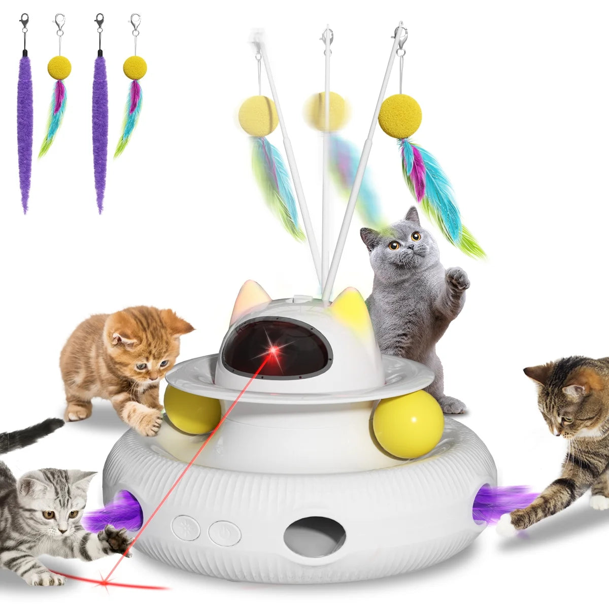 Juguete interactivo 4 en 1 para gatos con láser y pelotas de rastreo