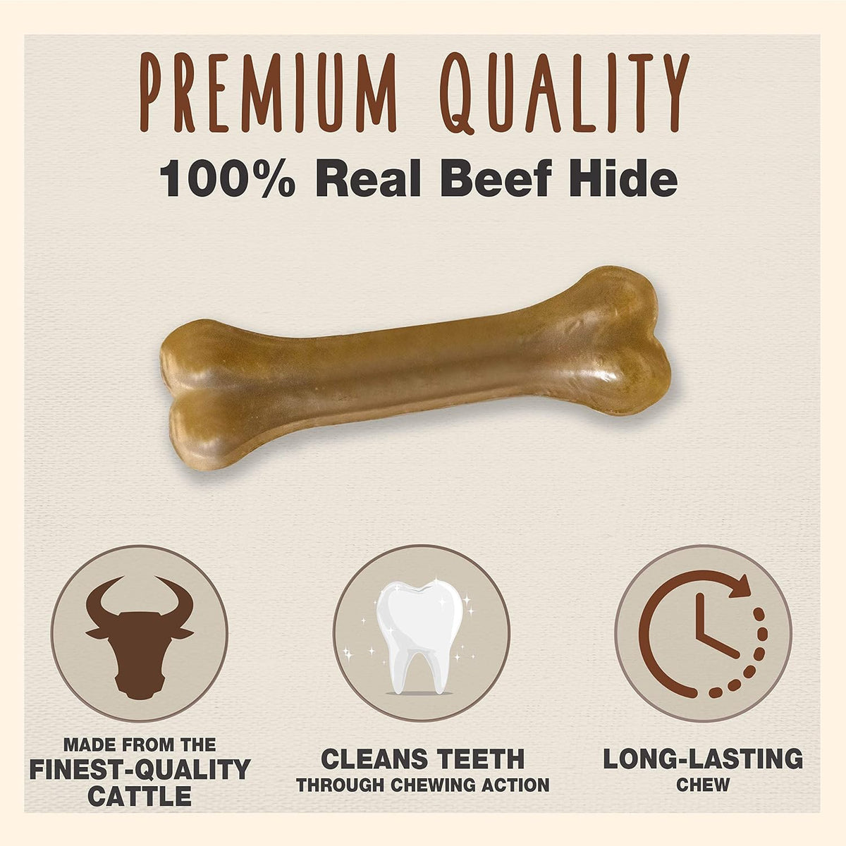 Huesos de piel de res prensada Cadet de 6.5" para perros, masticables duraderos, paquete de 12 unidades