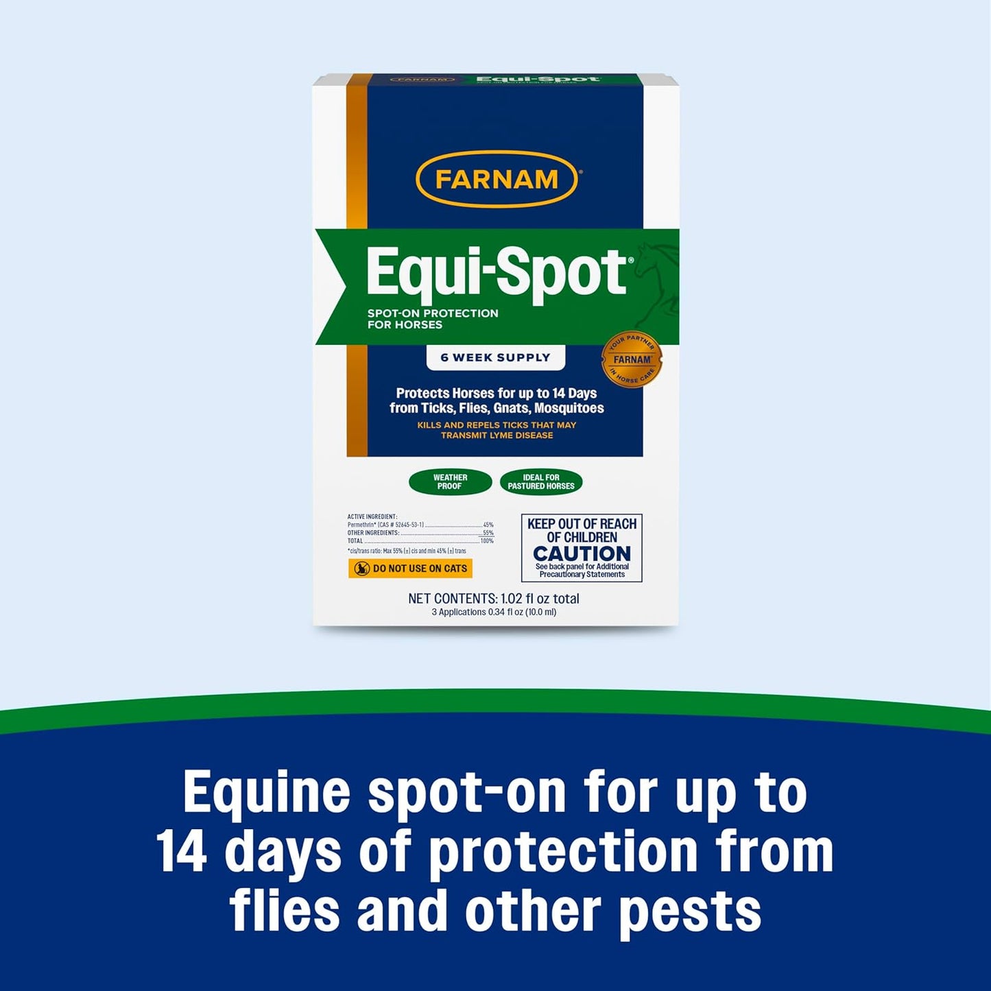 Farnam Equi-Spot Fly Control Horses 3-Pack Waterproof Kills Flies Ticks 6 Weeks