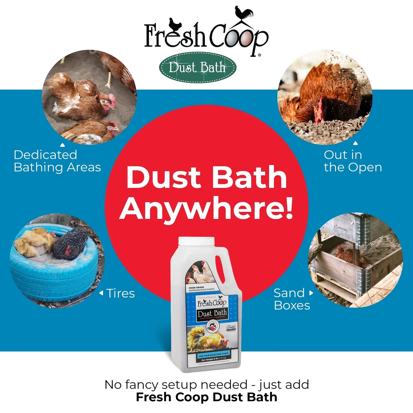 Fresh Coop Dust Bath 6 lb Shaker Absorbent Chicken Bird Bath Backyard Poultry