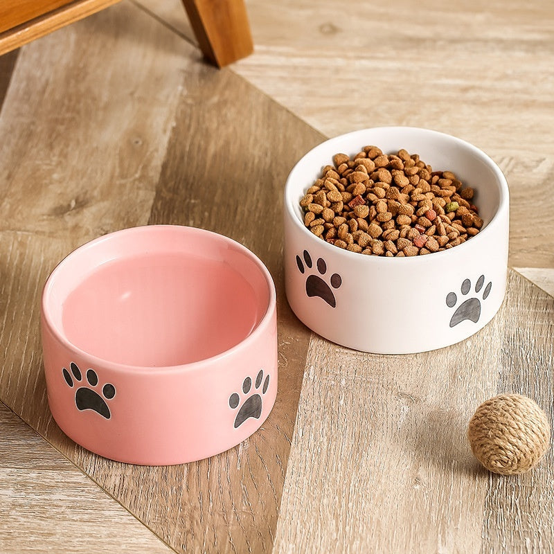 Drinking Water Neck Protection Pet Ceramic Oblique Mouth High Foot Food Basin