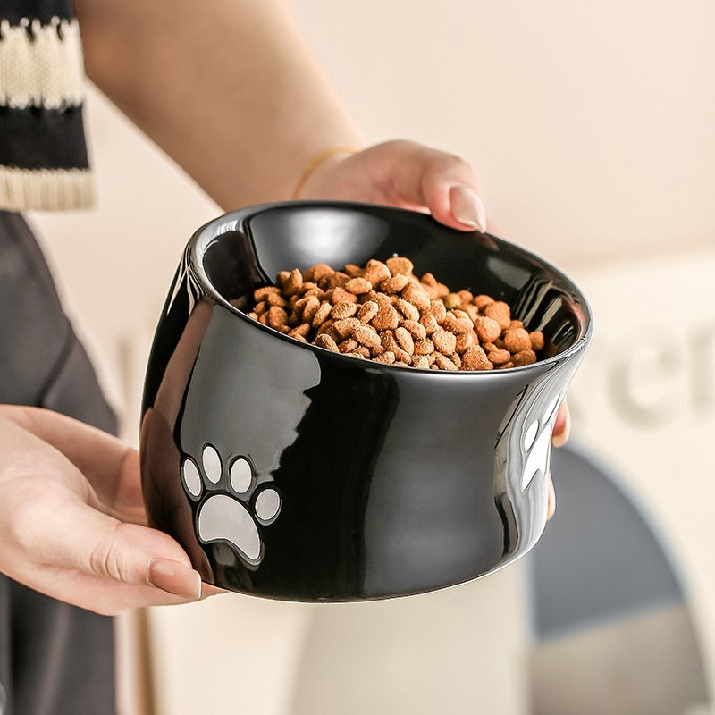 Drinking Water Neck Protection Pet Ceramic Oblique Mouth High Foot Food Basin