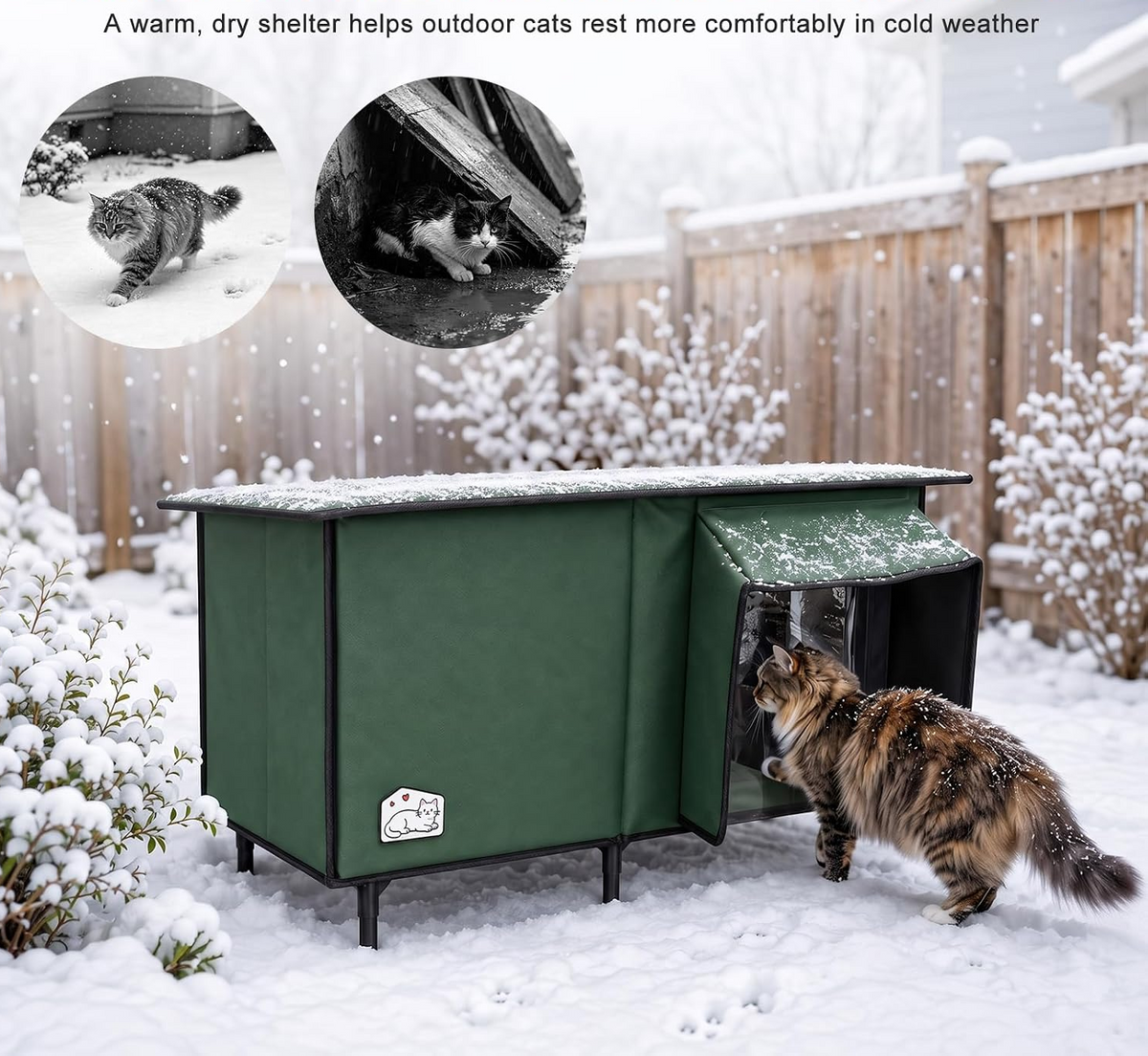 Heated Outdoor Cat House with Slanted Waterproof Roof & Dual Doors