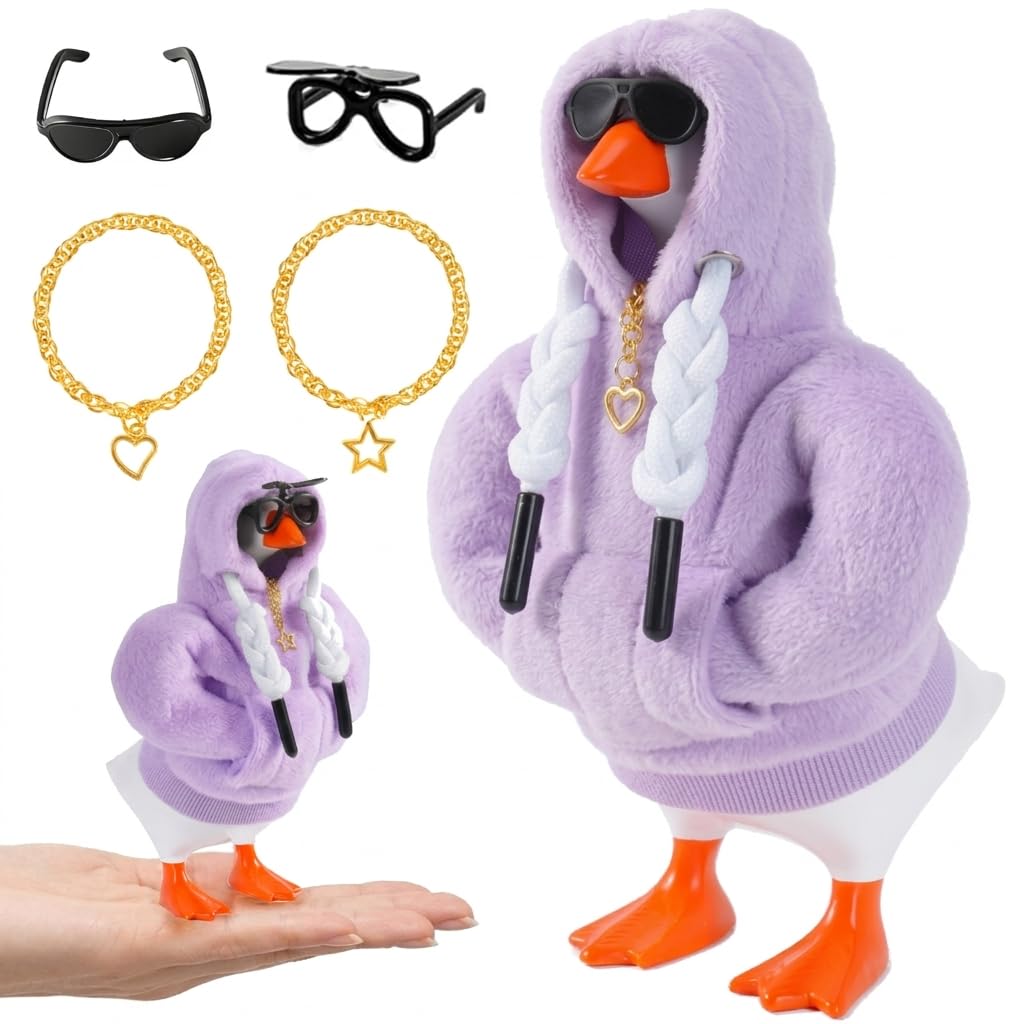 7inch Desk Goose Outfits, Desktop Goose Clothes With 1 Sunglasses & 1 Necklaces, Plush Hoodie Set For Magnetic Goose Statue