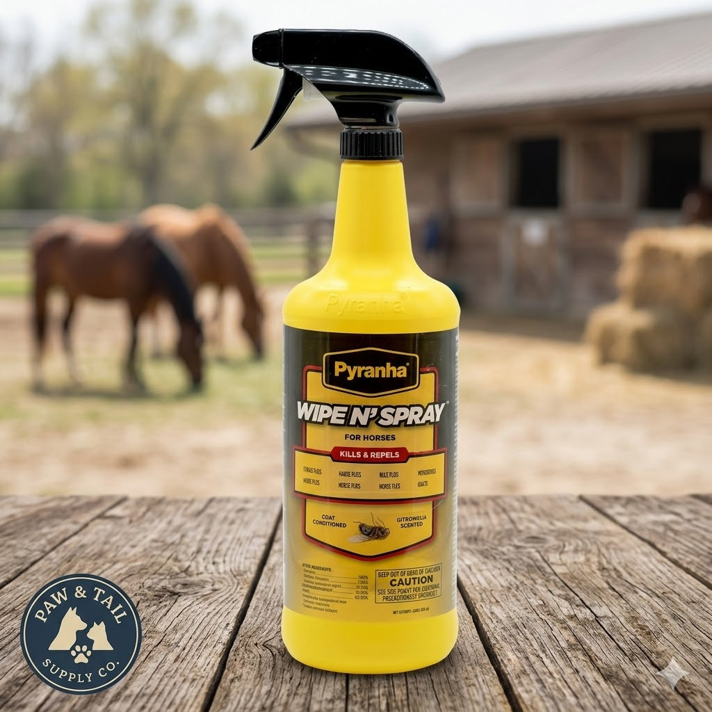 Pyranha Wipe N Spray Fly Repellent for Horses 32 oz. Long-Lasting Insect Control