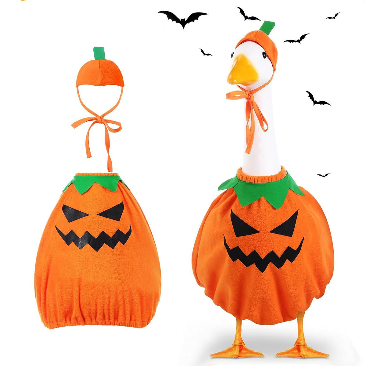 Halloween Fall Porch Goose Outfit, 23in Lawn Goose Cloth Halloween Ghost Pumpkin Costume For Lawn Goose, Patio Yard Art Geese Decor, Thanksgiving Fall Themes Seasonal Accessory