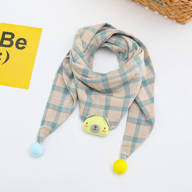 Korean-style Cotton-linen Plaid Childrens Scarf Versatile And Easy To Match