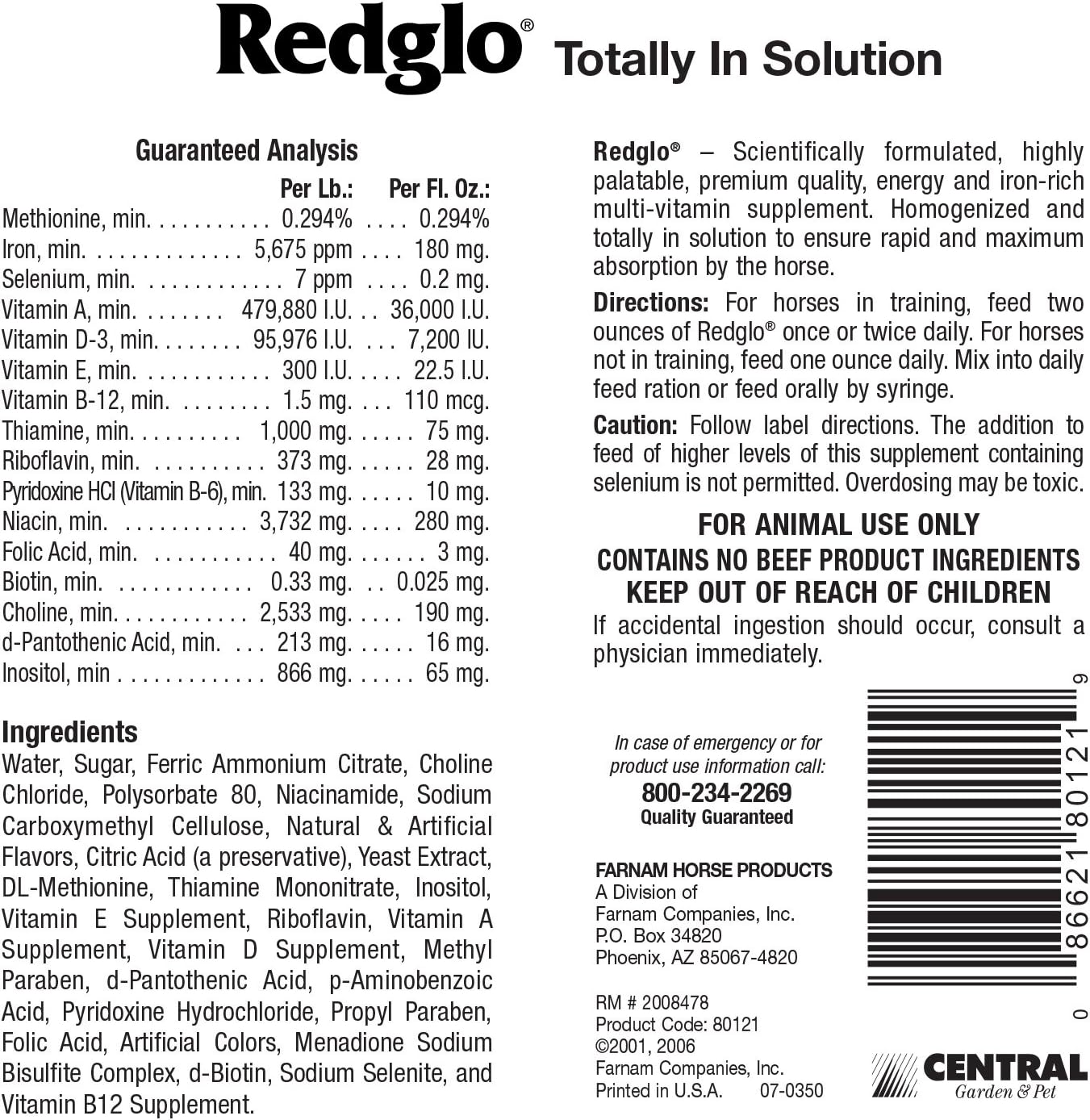Farnam Redglo Liquid Multi-Vitamin Energy and Iron Boost for Horses 1 Gallon